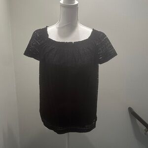 G by Giuliana Black Lace Short-Sleeve Blouse